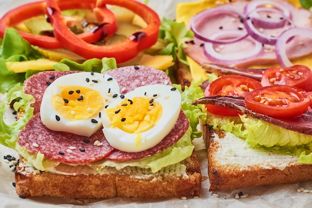 Unterschiedliche Art des Sandwiches auf einem weißen Hintergrund