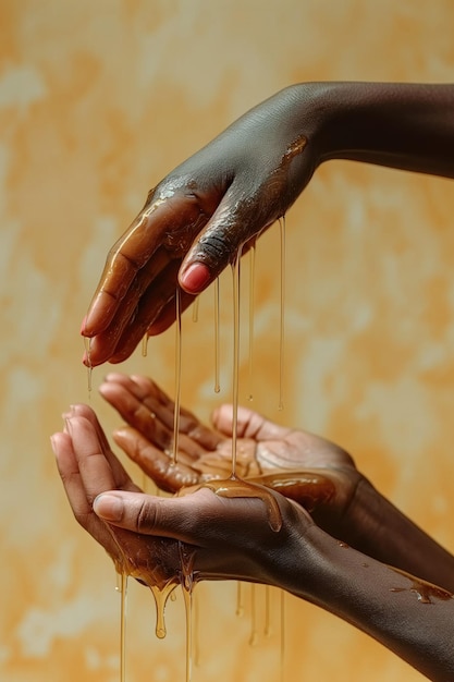 Unterschiedliche Haut menschliche Hände Weiße und schwarze Haut Menschen Zusammensetzung Handberührung Geste Böhmischer Dekorationsstil Kreatives künstlerisches Konzept Ai generierte Fotografie