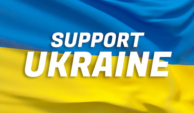 Foto unterstützen sie das textflaggenthema der ukraine wehende nationalflagge der ukraine winkte hochdetaillierte nahaufnahme 3d-render