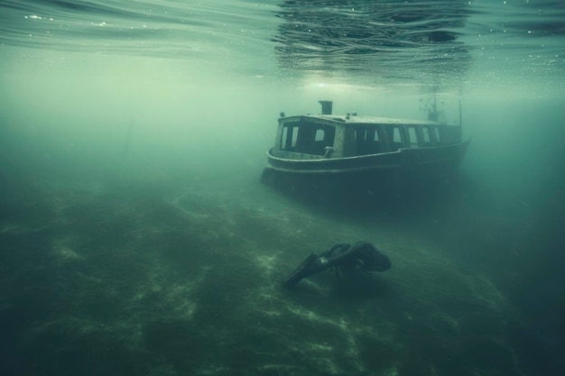 Unterwasser altes Schiff Hintergrund Werbefoto 8k Kopierraum