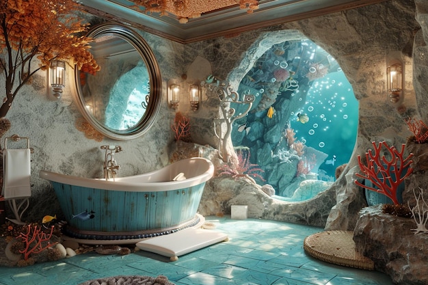 Foto unterwasser-grotte-themen-badezimmer mit korallen-akzent