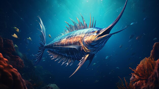 Unterwasser-Segelfisch, der im Ozean schwimmt