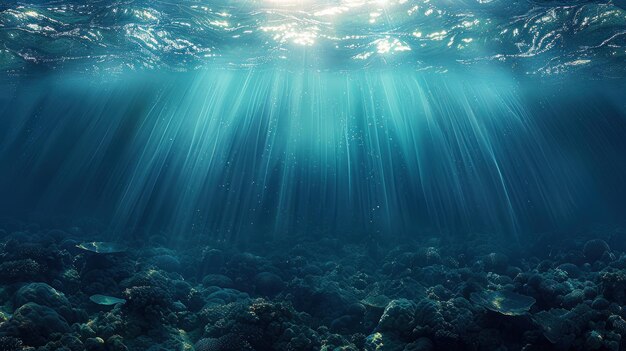 Unterwasser-Szene mit Sonnenlicht, das durch das lebendige Korallenriff strömt