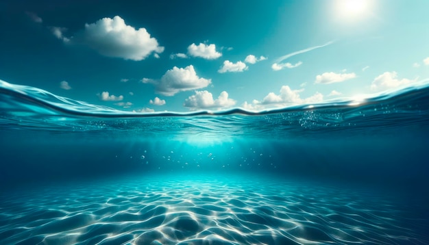 Foto unterwasser-szene mit sonnenstrahlen, die durch das wasser filtern ruhiger ozean-hintergrund generative ki