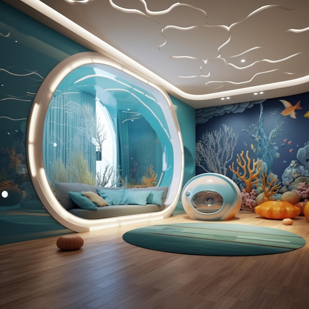Unterwasser-Wandbild für Kinder, Heimdekoration, 3D-Raumtapete, KI-generierte Kunst