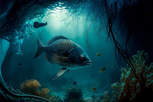 Unterwasserfoto ungewöhnliche Unterwasserszene und Unterwasserökologie Generative KI