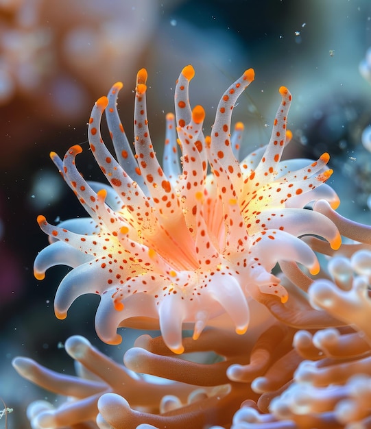 Foto unterwasserfotografie eines weißen und orangefarbenen aeolid-nudibranchs