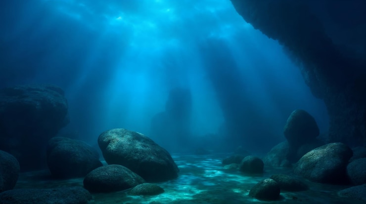 Foto unterwasserhöhle und sonnenlicht