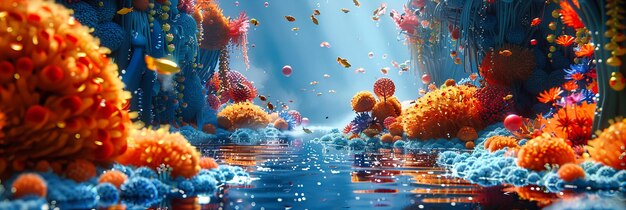 Foto unterwasserlandschaft mit tropischen fischen lebendiges meeresleben illustration ozeanische schönheit und aquatisches ökosystem konzept
