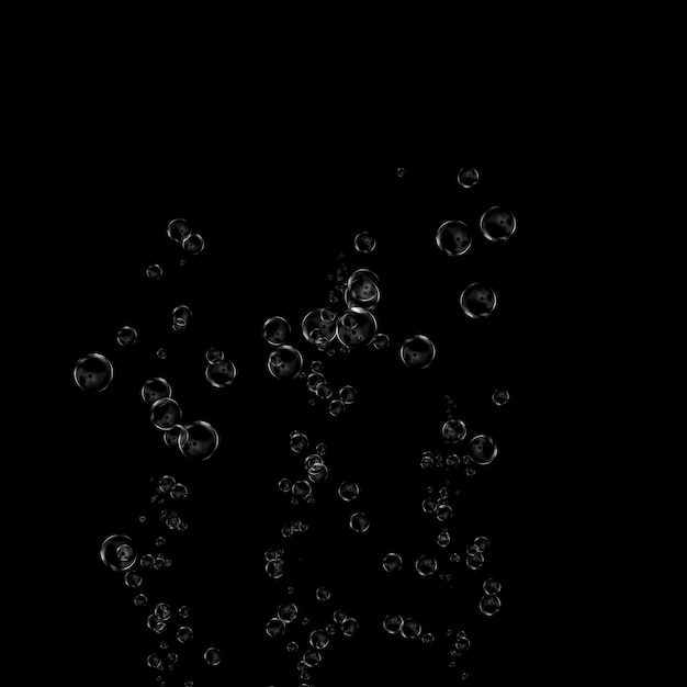 Unterwassersauerstoffblasen auf schwarzem Hintergrund