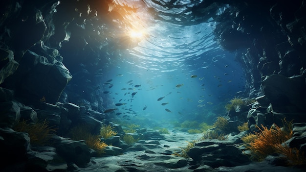 Unterwasserszene mit Fischen, die unter dem Ozean schwimmen