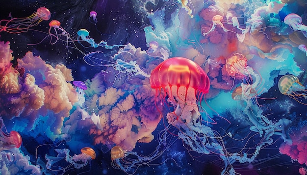 Unterwasserszene mit lebendigen Quallen, die eine bezaubernde Atmosphäre erzeugen