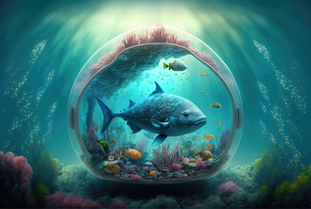 Unterwasserwelt mit bunten Fischen Generative KI