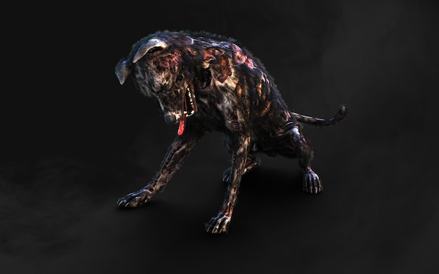 Untode Zombie-Hund mit abgeschnittenem Pfad Gefährliches wiederbelebtes Tier mit gruseligem Gesichtsausdruck