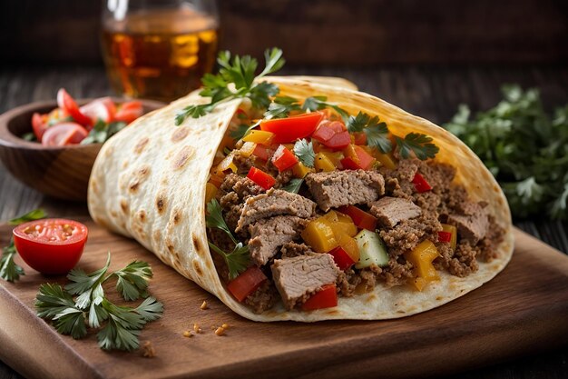 unverpackte Tortilla mit Fleisch und Gemüse