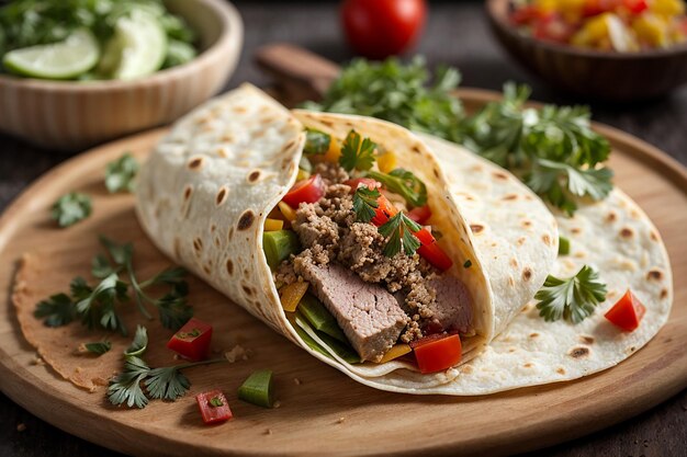 unverpackte Tortilla mit Fleisch und Gemüse