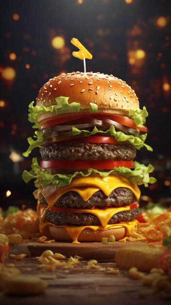 Unwiderstehliche 4K-Wallpapier mit einer 3D-Repräsentation eines Zinger Cheese Burger