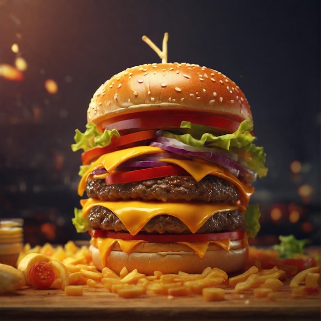 Unwiderstehliche 4K-Wallpapier mit einer 3D-Repräsentation eines Zinger Cheese Burger