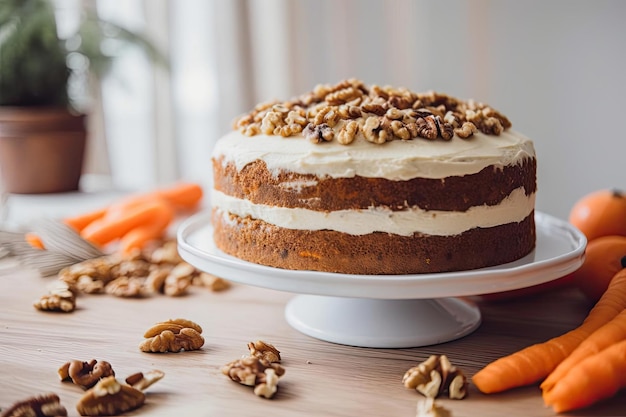 Unwiderstehlicher Karottenkuchen Warme Farbtöne und cremiger Zuckerguss