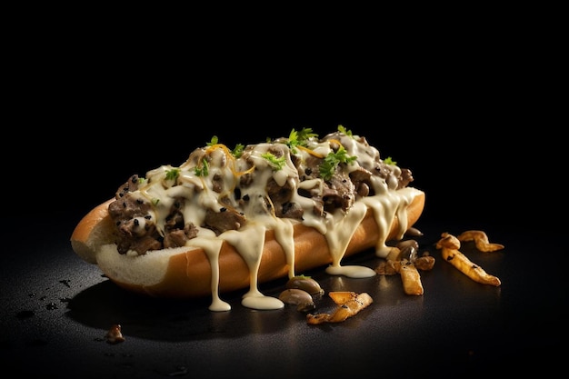 Urban Comfort Classic Cheesesteak Experiência em fundo branco Comida deliciosa