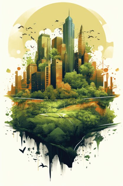 Foto urban jungle cityscape com motivos de vida selvagem simbolizando a fusão da cidade e da natureza vetor de design de camiseta profissional