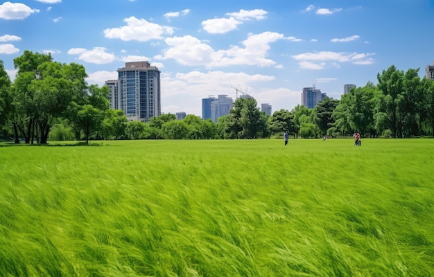 Foto urban oasis green park mit städtischer kulisse