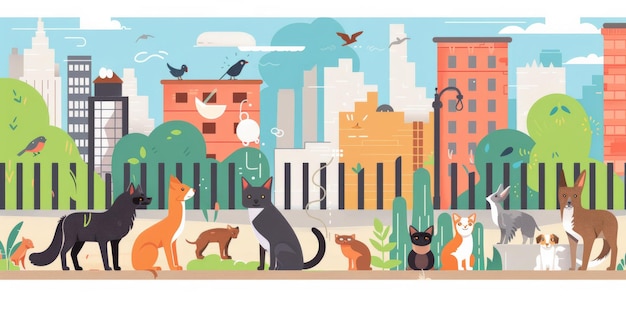 Urban Wildlife Illustration mit Tieren während einer Hitzewelle Tiere passen sich hohen Temperaturen an und