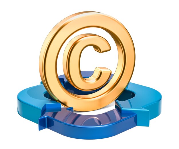 Urheberrechtssymbol mit blauen Pfeilen 3D-Rendering