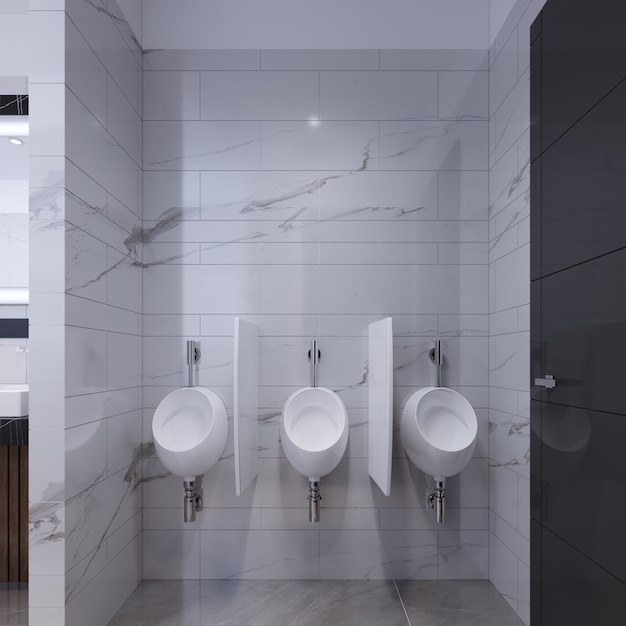 Foto urinale in einer öffentlichen toilette an einer marmorwand. 3d-rendering