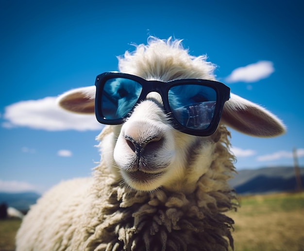 Urkomisches Schaf mit Sonnenbrille und generativer KI