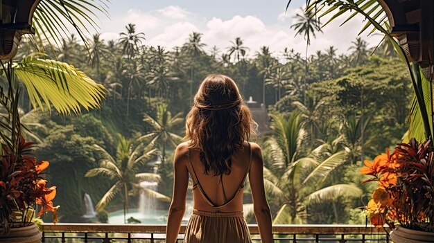 Urlaub im Bali-Paradies-Swimmingpool mit tropischem Panoramahintergrund