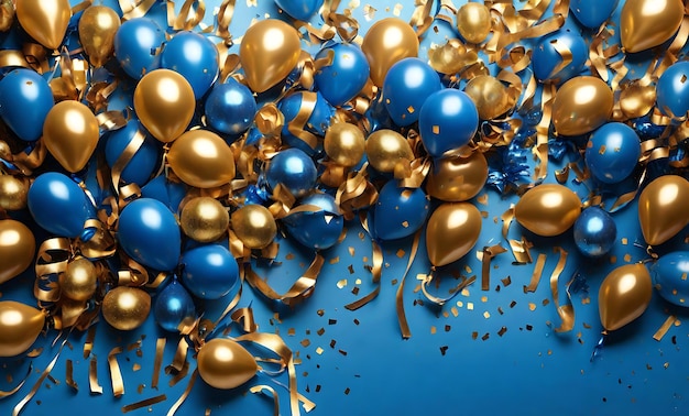 Urlaubsballons und Geschenke Hintergrund Goldene und metallische Ballons KI-generiert