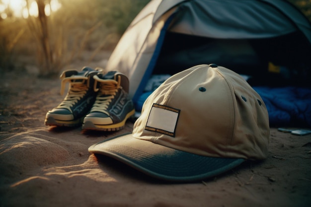 Foto urlaubswochenende in der natur mit rucksack sonnenuntergang im wald berglandschaft reisen lifestyle camping sommerausflug in die natur relaxen und im schlafsack im zelt liegen