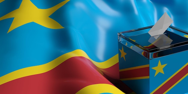 Urna de voto na ilustração 3d do fundo da bandeira de Congo