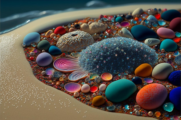Urna do mar sentada em cima de uma praia de areia generativa ai