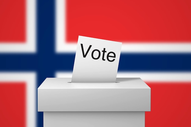 Urna electoral de noruega y papel de votación d representación