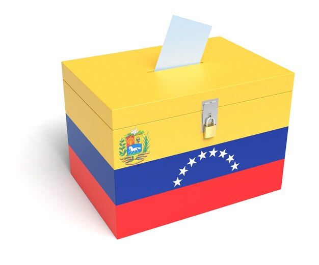 Urna eleitoral da bandeira da venezuela. fundo branco isolado. renderização 3d.