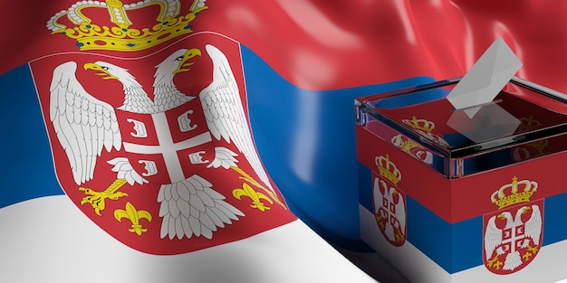 Urna en la ilustración 3d de fondo de bandera de Serbia