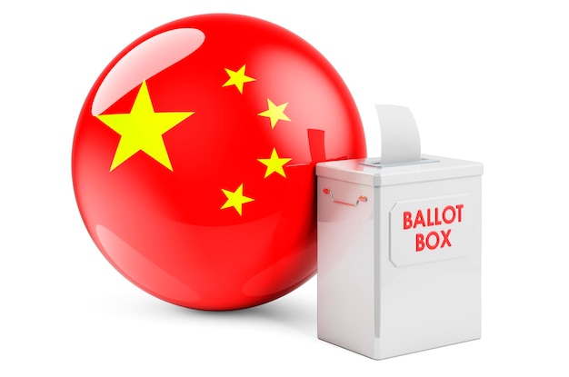Urna de votación con bandera china Elecciones en China renderización en 3D