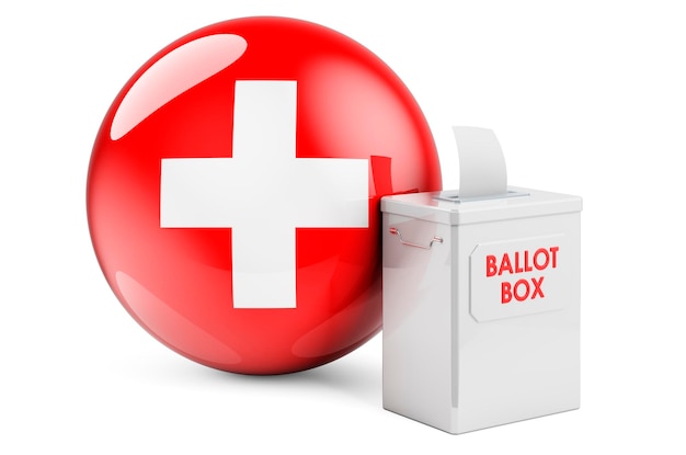 Urnas com bandeira suíça Eleição na Suíça renderização em 3D