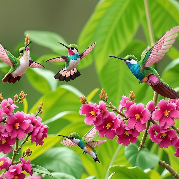 Urochroa bouguerihummingbirds en vuelo por la flor ping ai generado