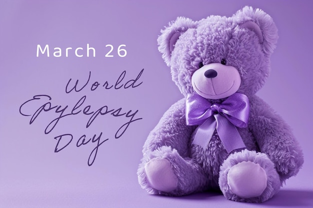 Ursinho de pelúcia com fita roxa Dia de conscientização sobre a epilepsia