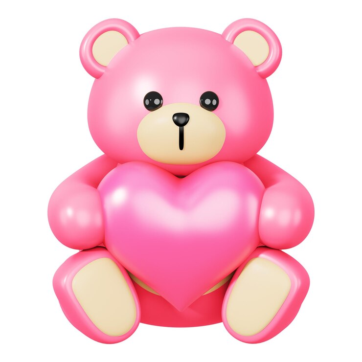Foto ursinho de pelúcia rosa png segurando coração ilustração 3d em fundo transparente