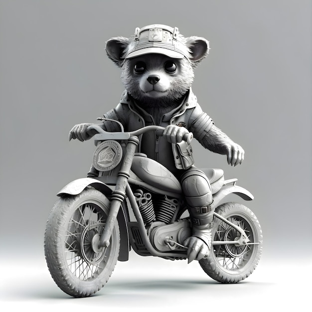 Ursinho fofo em uma ilustração 3d de moto
