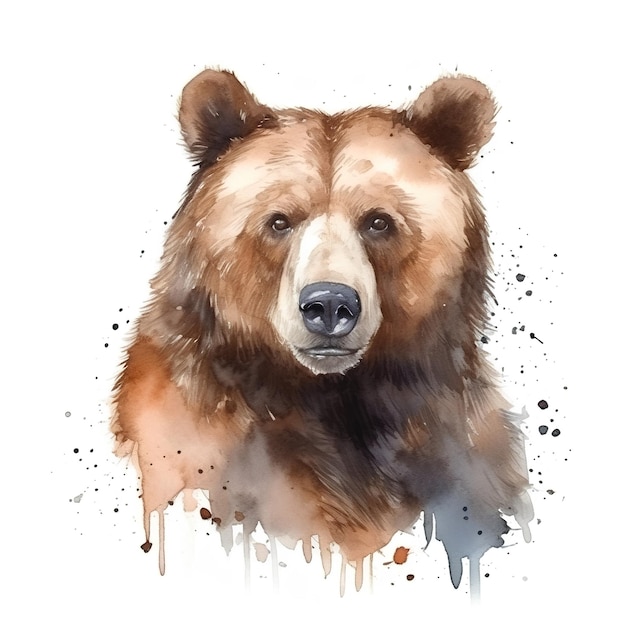 Urso aquarela ilustração retrato predador cabeça clipart sobre fundo branco