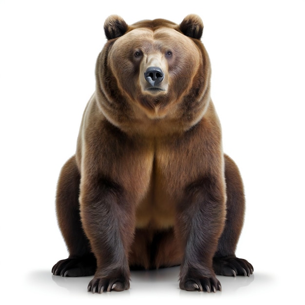 Urso castanho sentado isolado em fundo branco