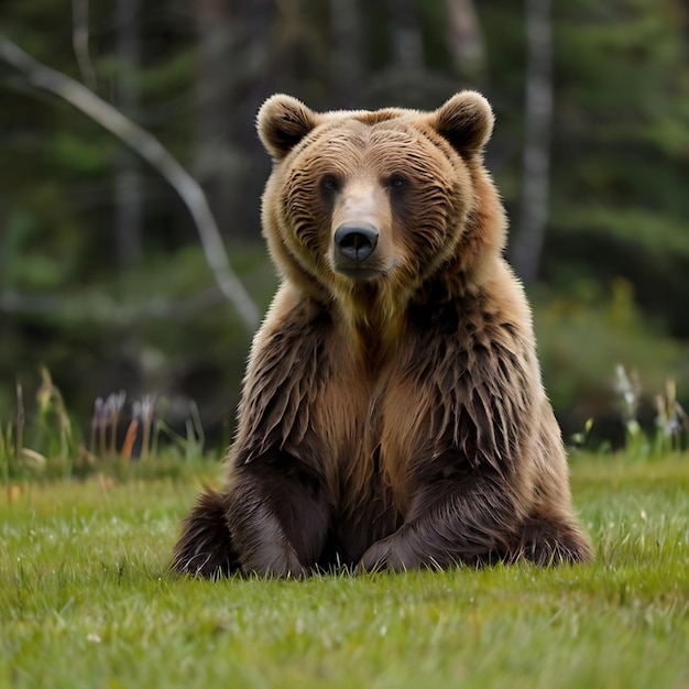 urso castanho sentado na grama gerada pela IA