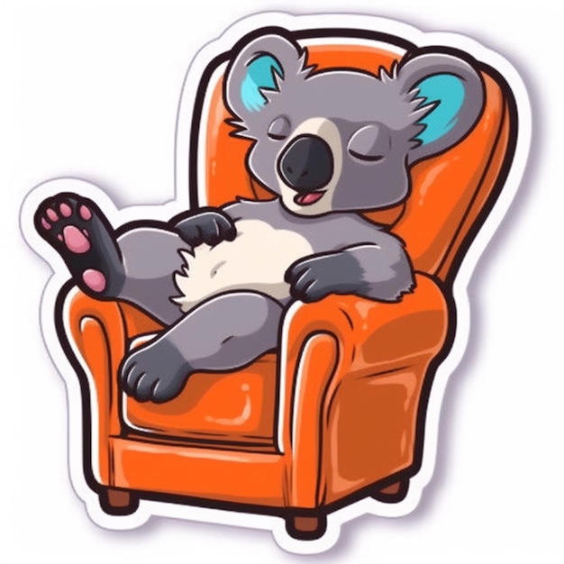 Urso coala de desenho animado dormindo em uma cadeira laranja com as patas no braço IA generativa