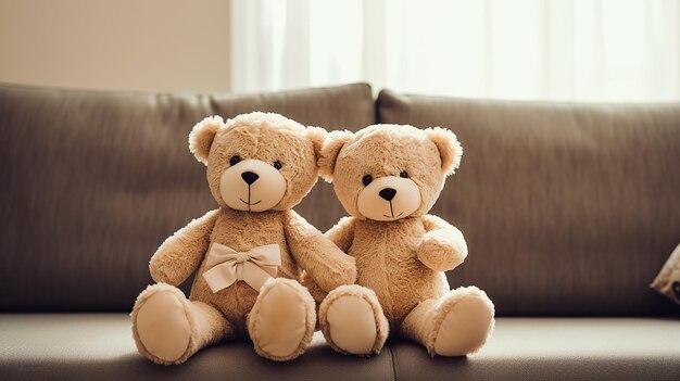 Urso de Amor abraça dois ursos de pelúcia beige com um coração