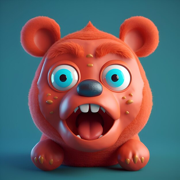 Urso de desenho animado engraçado com olhos grandes ilustração de renderização 3D